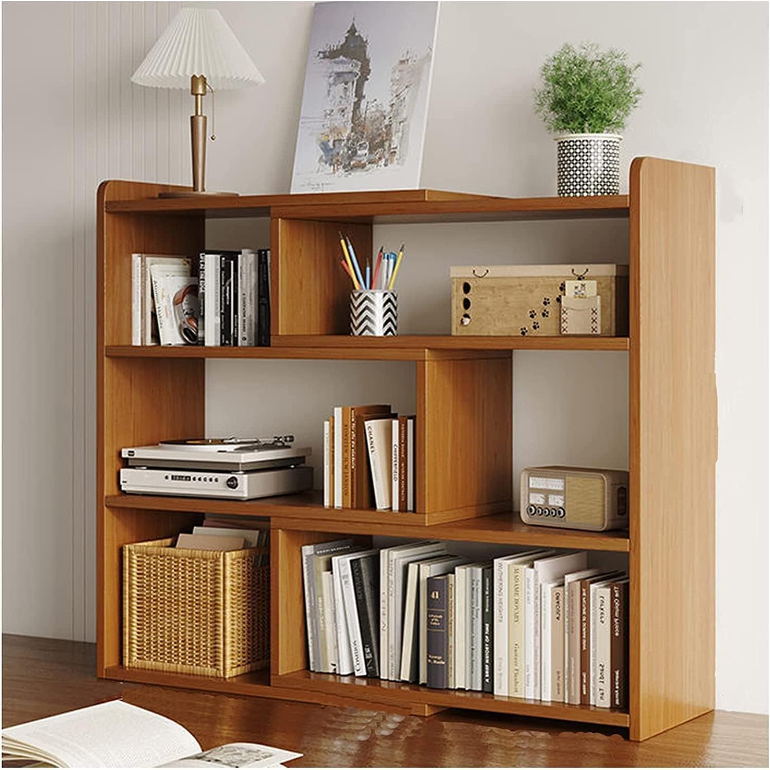 Homes Element 3 Tier Expandable Bookshelf - Brown, Maple Finish, 3 Shelves, Study Table Books Organizer, Freestanding, Casual Style