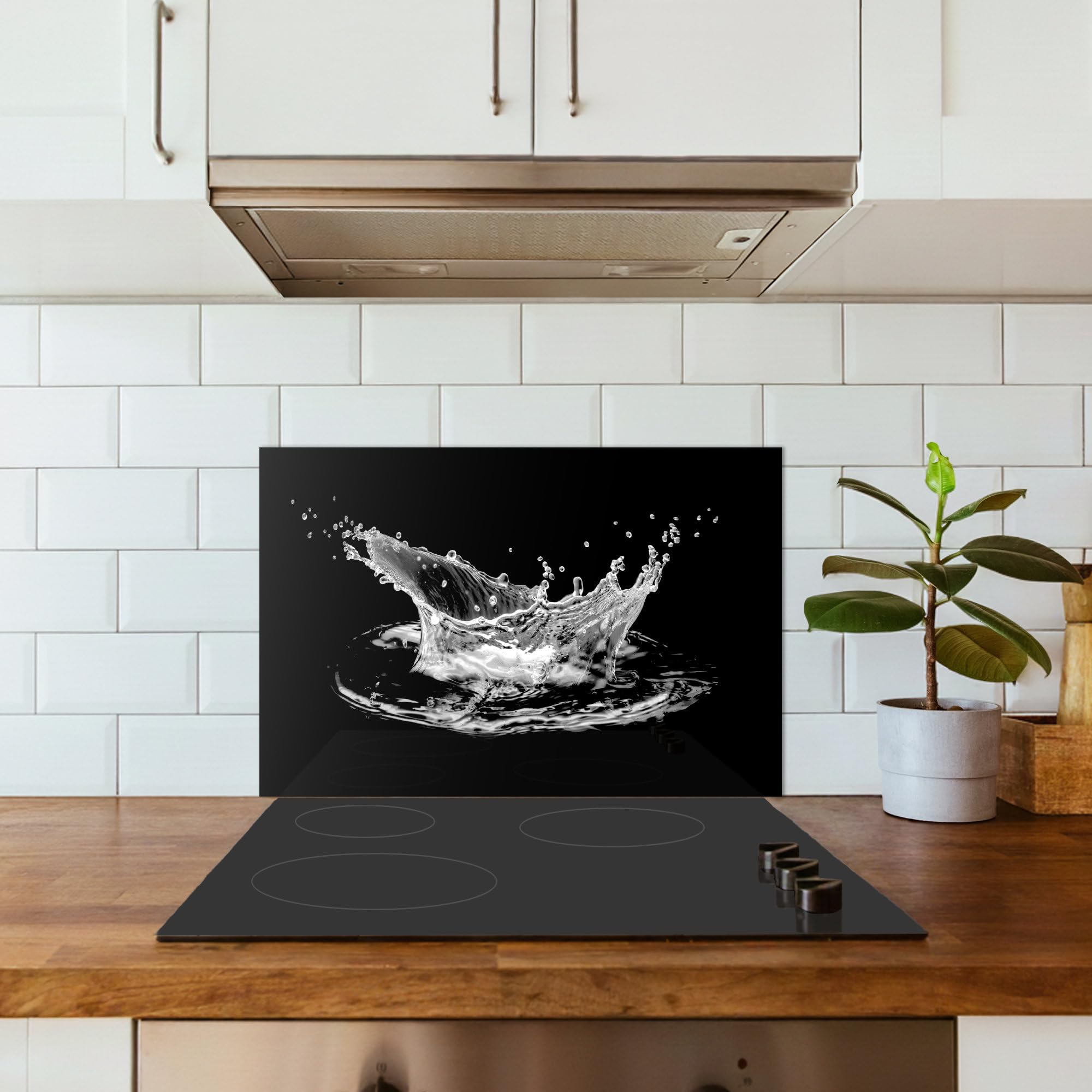 KitchenYeah© Credence Adhesive Pour Cuisine 40x60 cm Panneau Mural Adhesif Fond De Hotte Plaque Pvc Murale Peel And Stick Protege Mur Eau - Éclaboussure - Noir