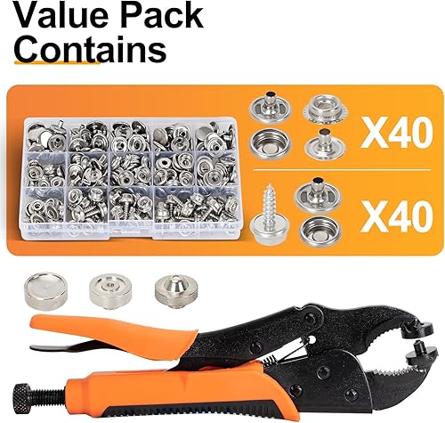 Miniatura 2 de AnnYun Snap Button Kit, Heavy Duty Snap Fasteners Tool, Screw Snap on Tools Included 1pc Snap Plier and 40 Sets 15mm Stainless Snaps, Buttons Snap