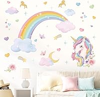 Vista 3 de wondever Calcomanías de pared de arco iris, nubes de unicornio, calcomanías de arte de pared para niñas, dormitorio, habitación de niños, guardería