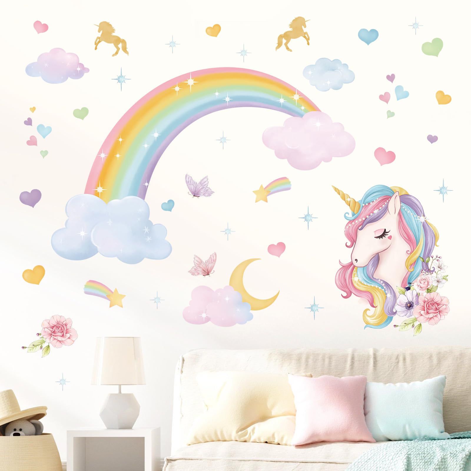 Adesivi Murali Fai Da Te Unicorno Arcobaleno Decorativi Per