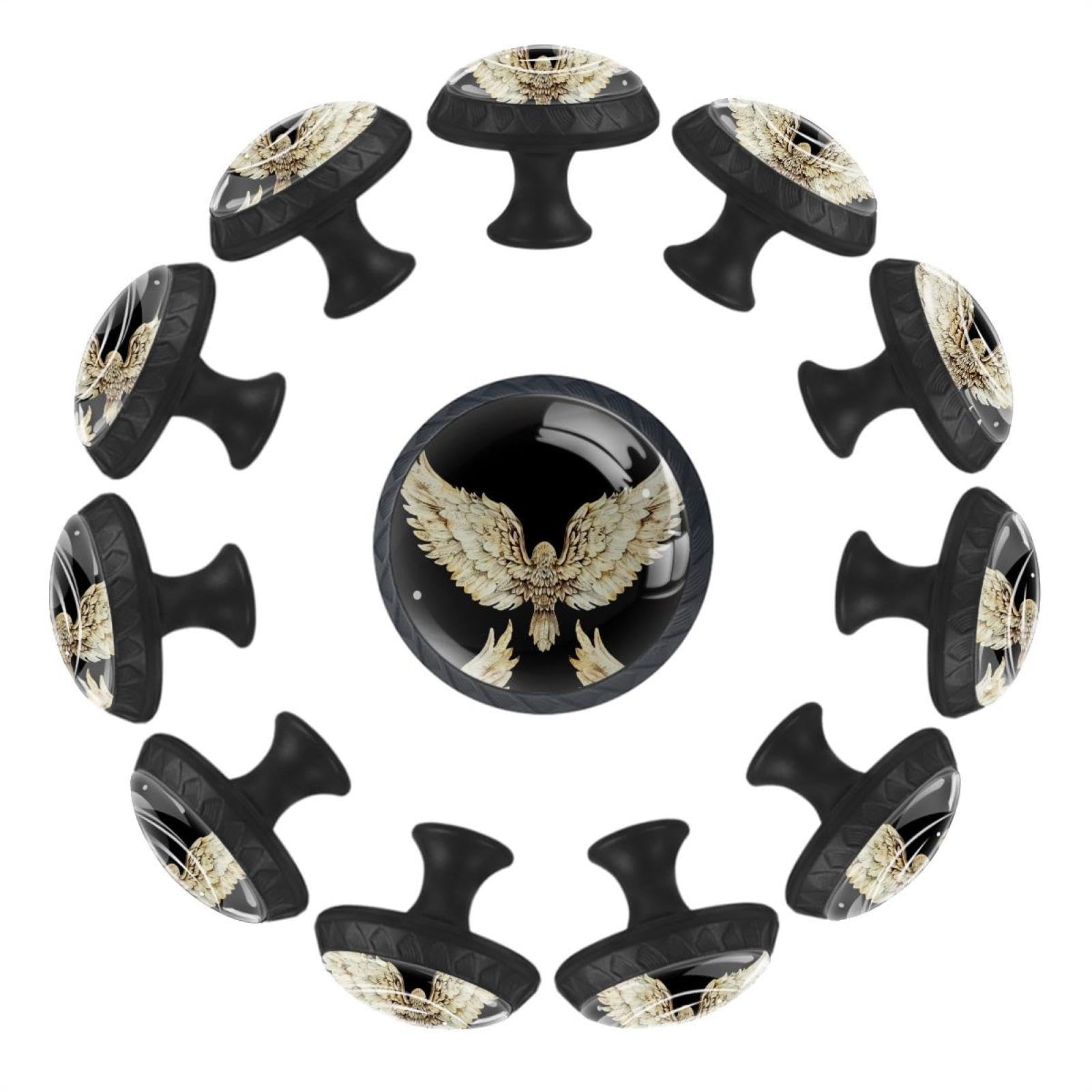 Boutons d'armoire ronds ailes d'ange blanches lot de 12 pièces pour tiroir