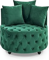 Vista 10 de HMFULE Silla de ocio moderna tapizada de terciopelo, silla giratoria con ruedas móviles y 3 almohadas para sala de estar (negro)