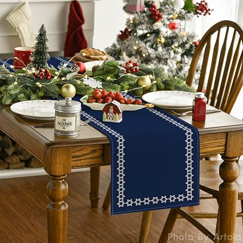 Miniatura 2 de Artoid Mode Camino de mesa hexagonal de Hanukkah, estrella de David, judío, Janucá, decoración de mesa de comedor para decoración de fiesta del