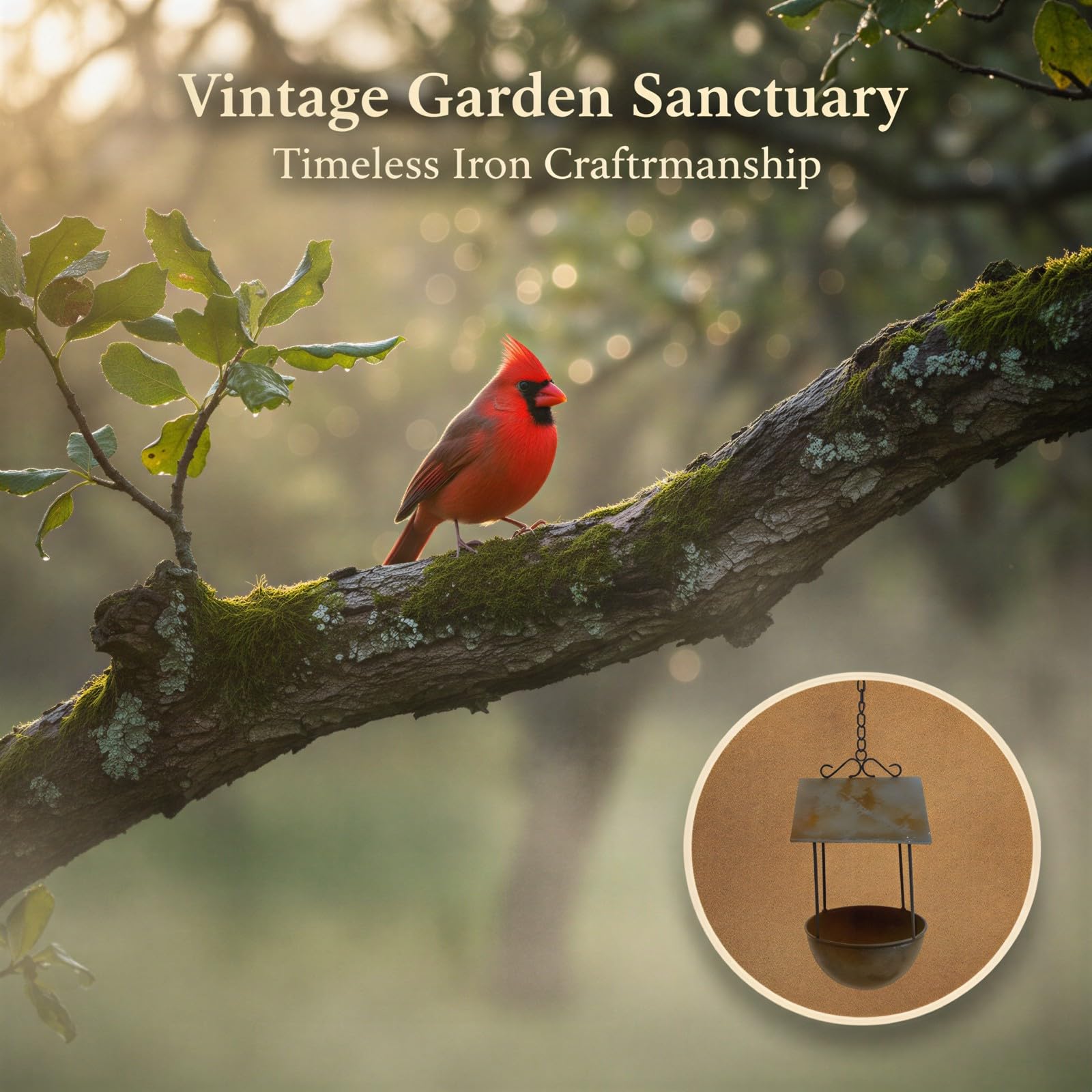 Hängender Vogelfutterspender, dekorative Metall Futterstelle zum Aufhängen mit Schale, rustikales Eisen Vogelhaus für Futter und Wasser, Gartenakzent für Hof, Terrasse und Garten, Rostoptik