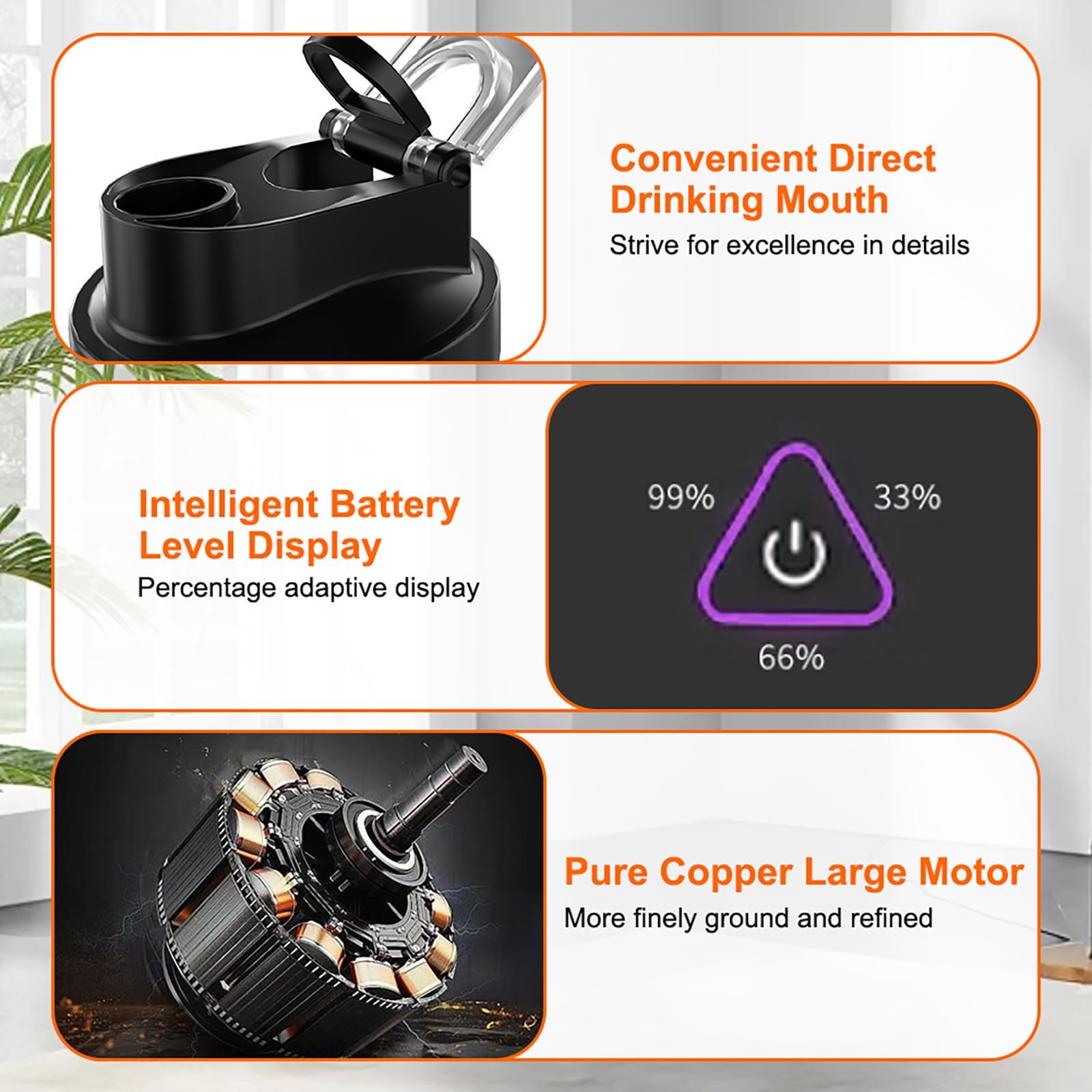 Mixeur portable 700 ml, mini mixeur à emporter, batterie de 6000 mAh, mixeur portable pour piler la glace et les fruits, couvercle anti-fuite, extracteur de jus sans BPA, blanc