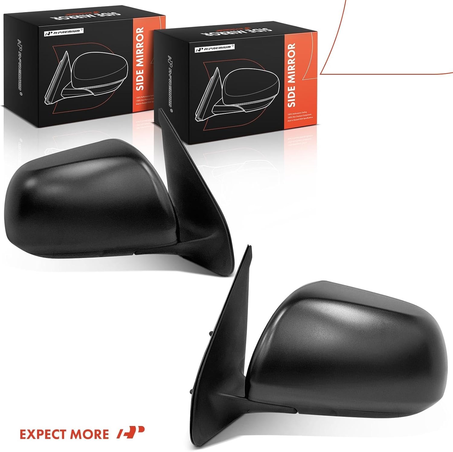 A-Premium Pair (2) Driver and Passenger Side Manual Door Mirror - Compatible with Toyota Tacoma 2012 2013 2014 2015 - Non-Heated, Manual Folding, Textured Black Outside Rear View Mirror