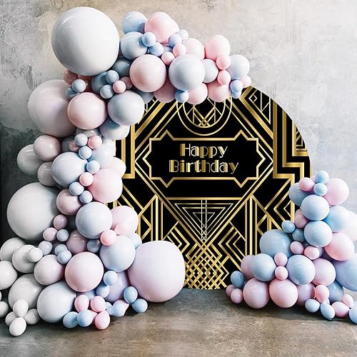 Miniatura 3 de Renaiss Cubierta de fondo redonda de Gatsby de 7 x 7 pies, diseño de círculos temáticos de los años 20 y 20, fondo vintage negro dorado rugidos de