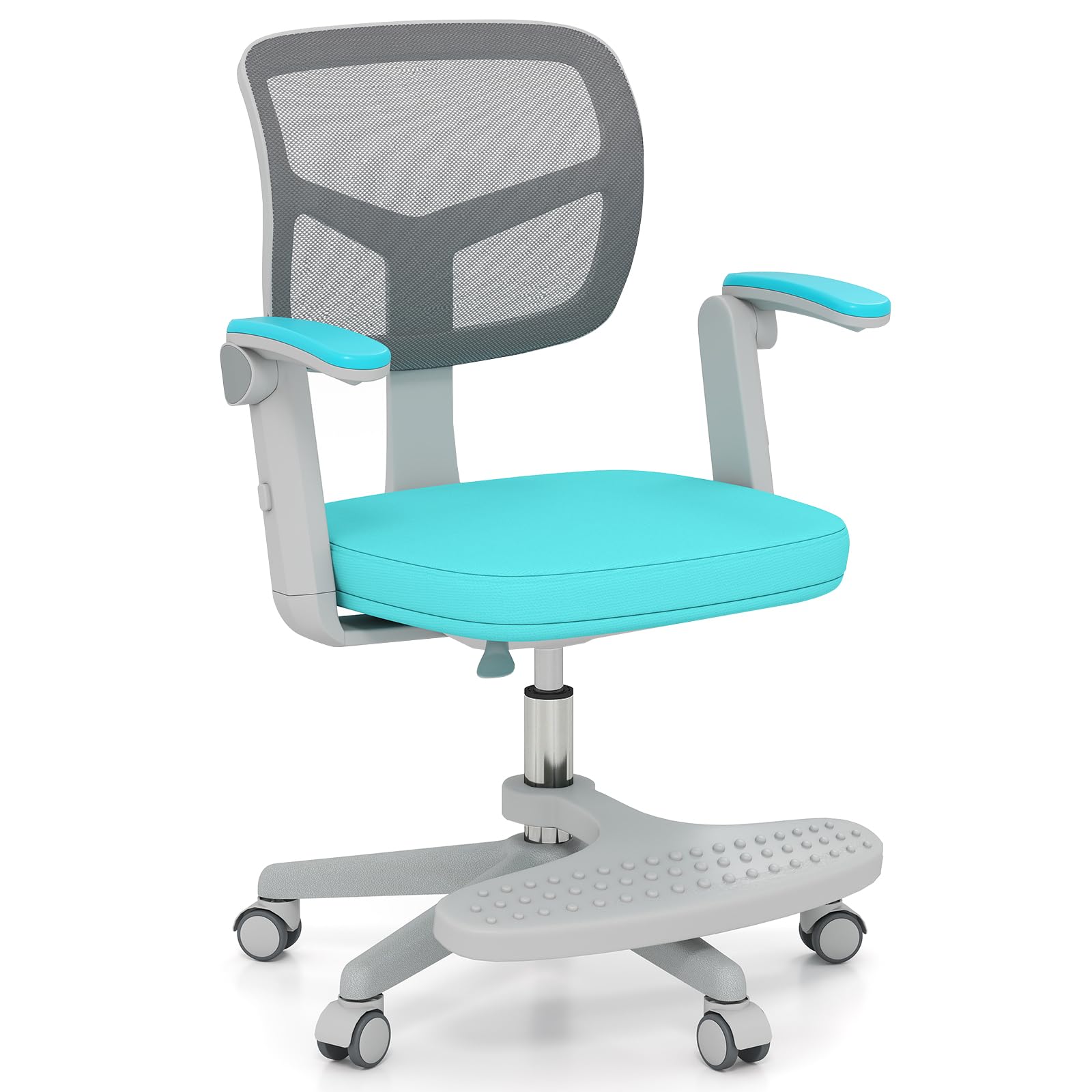 COSTWAY Kids Computer Desk Chair, Ergonomic Children Task Study Chairs with Lumbar Support, Adjustable and Swivel Mesh Chair for School Home Office (with Footrest, Turquoise, 57 x 55 x 80-91cm) — image 1