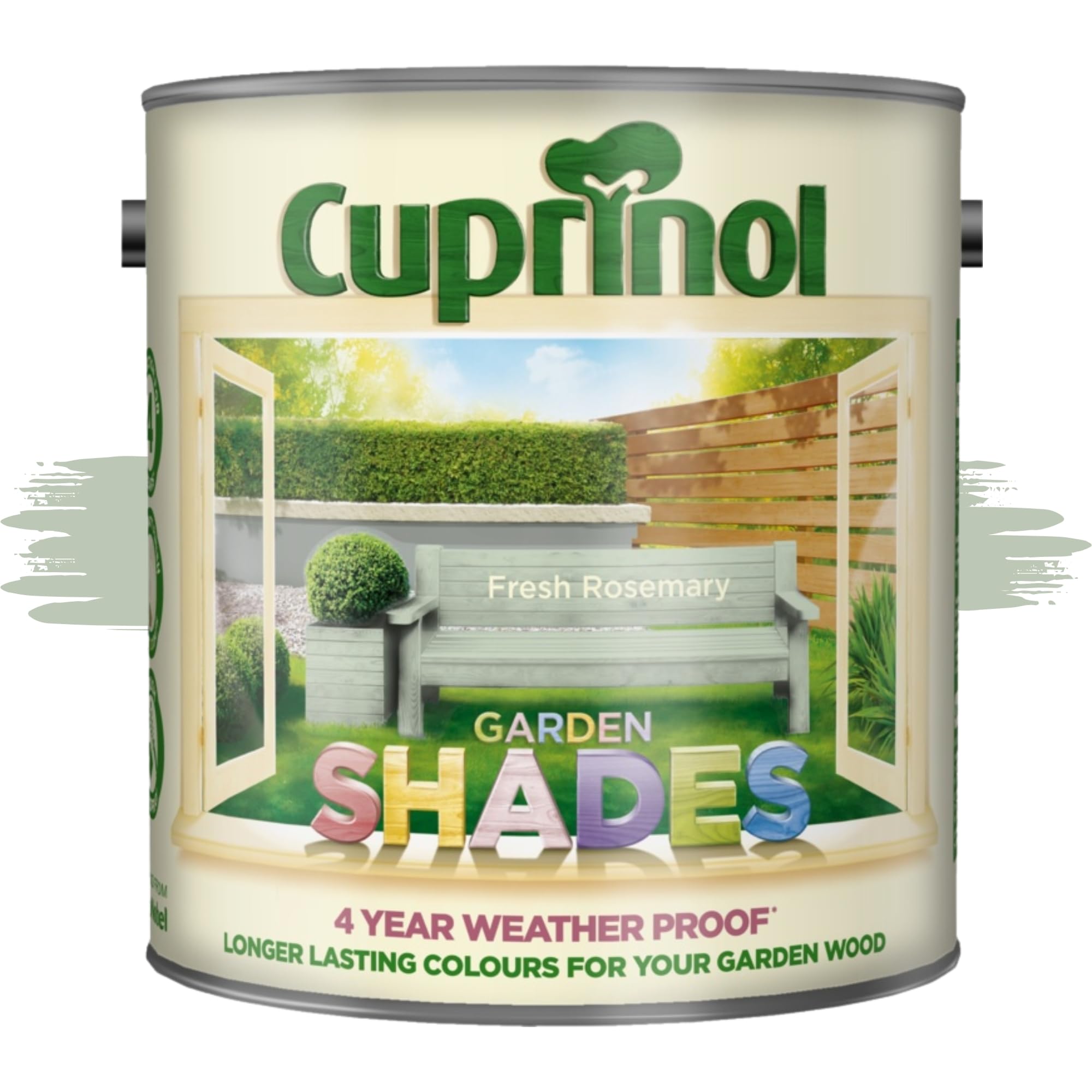 AOC24 Garden Fence Shade Paint - Exterior Wood Paint for Sheds, Fences - Water-Based, Quick Drying 1 Hour - Use on Wood, Terracotta, Stone, Brick - Outdoor Garden (Fresh Rosemary, 2.5 Liters)