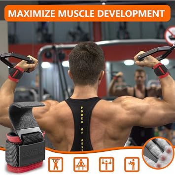Weight Lifting Hooks, Gym Wrist Straps with Hand Grip Hooks for Deadlifts, Pull Ups, Powerlifting, Fitness Workout Lifting Straps for Men & Women, Christmas Gifts for Dad Husband - Pair