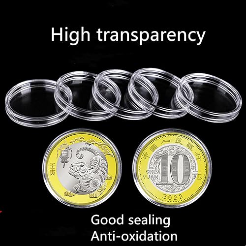 Miniatura 2 de MUDOR Cápsulas de monedas de 1.063in, 100 soportes para monedas con funda, caja de almacenamiento de monedas para colección de monedas, suministros