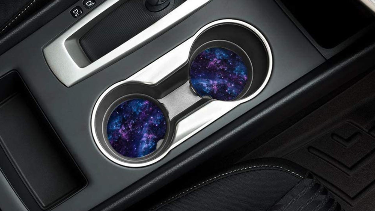 Posavasos absorbentes de cerámica para auto galaxia morada set 6 miniatura 7