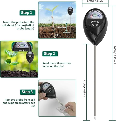Miniatura 3 de SZHLUX SZ-DZ-B - Medidor de humedad para plantas en maceta, jardinería, césped (no necesita batería), color negro