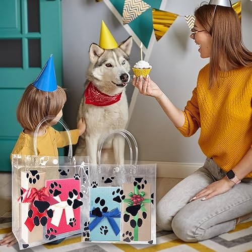 Miniatura 7 de 20 bolsas de regalo transparentes de pata de perro, bolsas de PVC transparentes con estampado de patas, suministros de fiesta de cumpleaños para