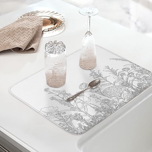 Miniatura 5 de Tapete de secado de platos marinos de flores de lavanda para encimera de cocina, almohadillas de microfibra para estante de microfibra, tapete de