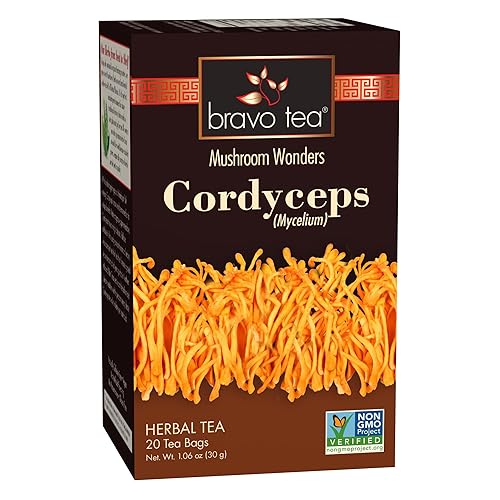 Bravo Tea Cordyceps - Té de hierbas de hongos, sin cafeína, 20 bolsas de té