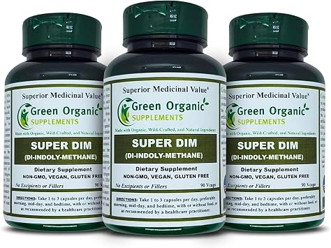 Green Organic Supplements DIM, Diindolylmethane, I-3-C, Indole-3-Carbinol, Broccoli, 90 VCaps, High Absorbable, Non-GMO, Gluten-Free, Pack of 3