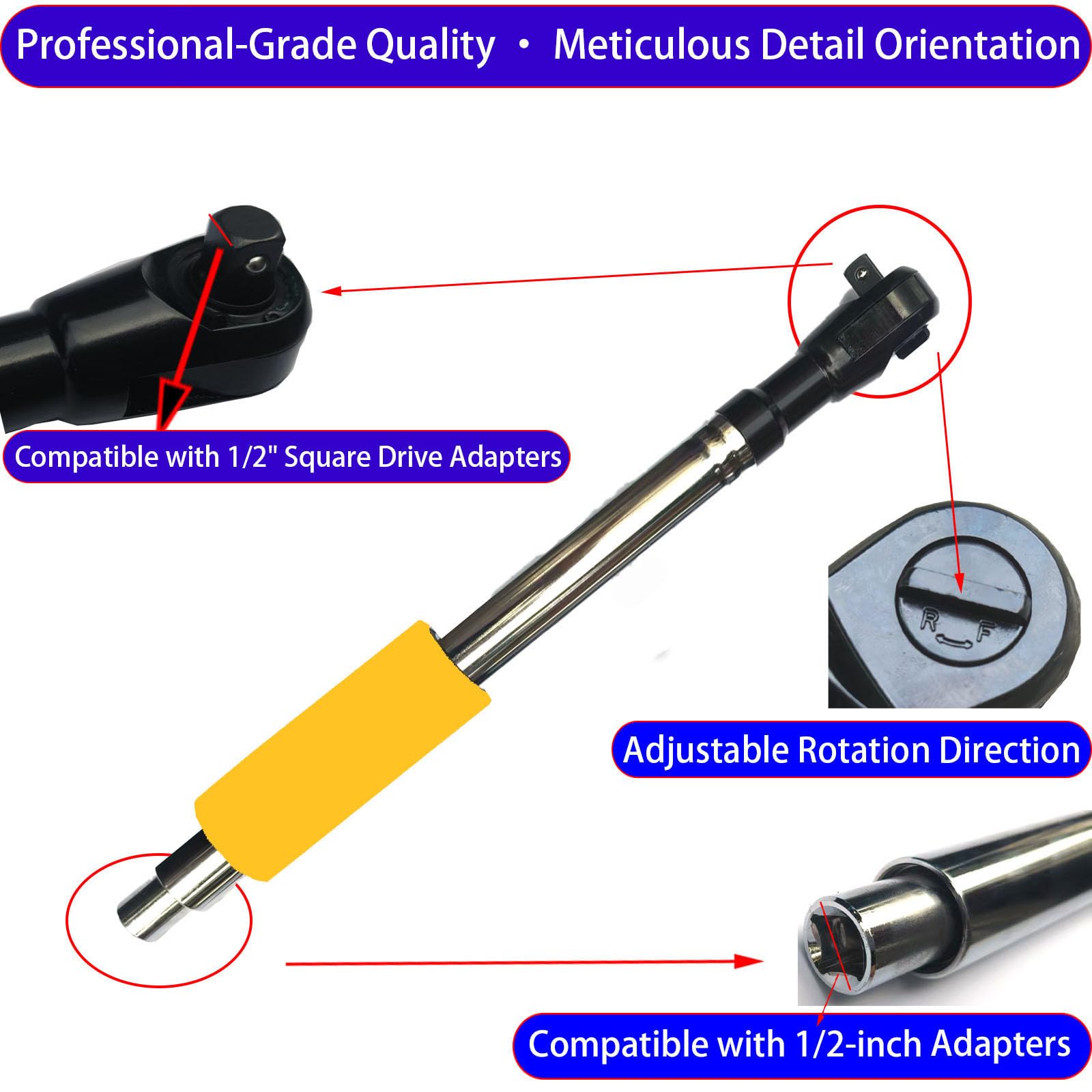 Offset Wrench Extender - 1/5.1 cm Drive Impact Wrench Adapter, Heavy Duty Ratschenverlängerung für enge Räume, passend für Standard-Stecknüsse (Gelb)