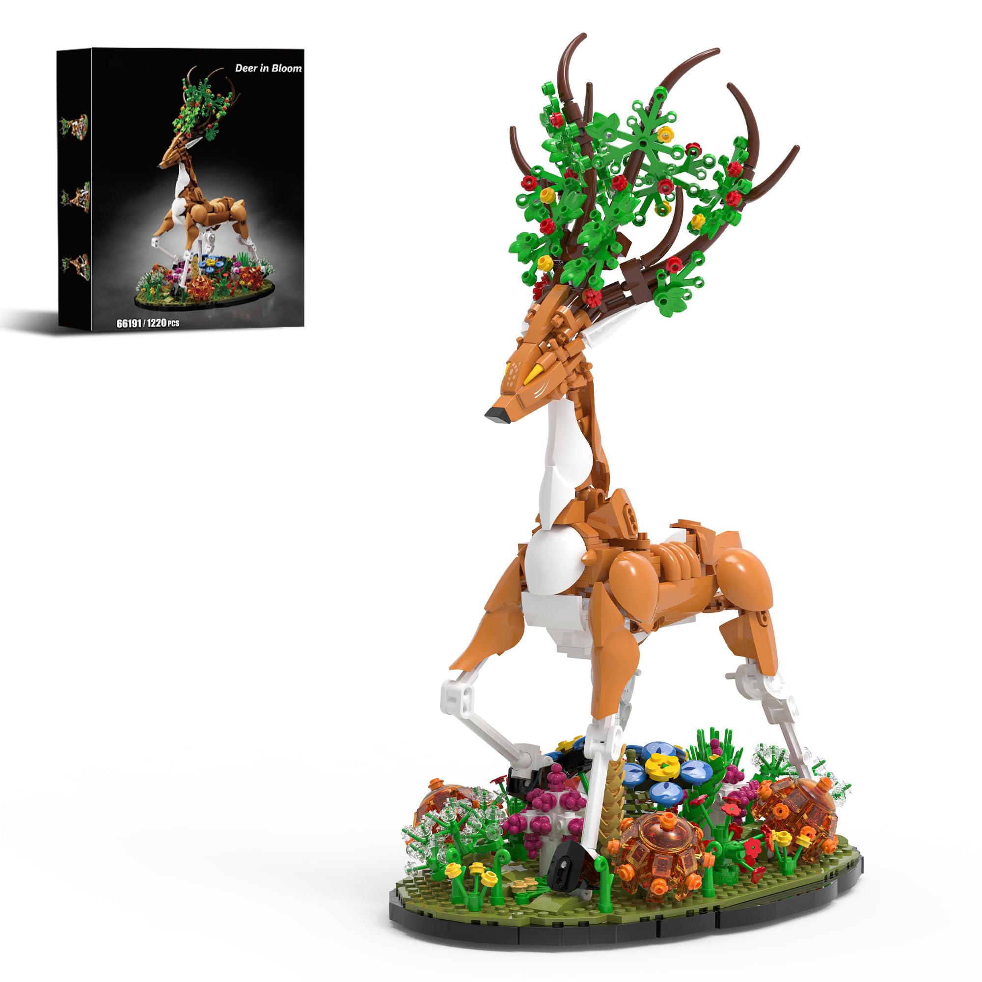 Elk Building Set with Flowers for Adults, Compatible with Lego Animal Deer Botanical Collection Model for Home Office Art Decor -1220PCS