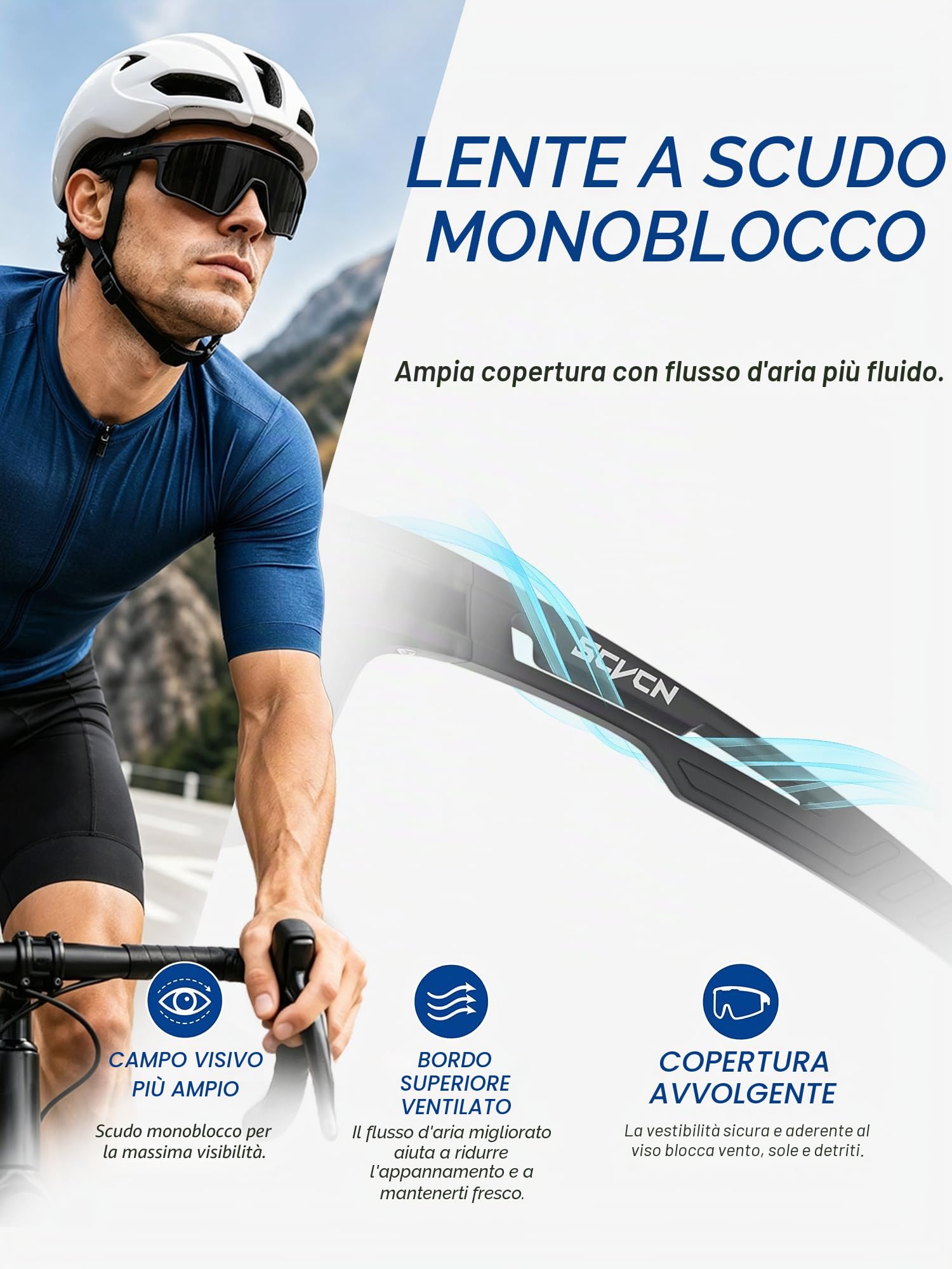 SCVCN Occhiali da Ciclismo Uomo Donna UV400, Occhiali Sportivi con Lente PC a Schermo Ampio e Naselli Regolabili per Bici, MTB e Corsa S1413