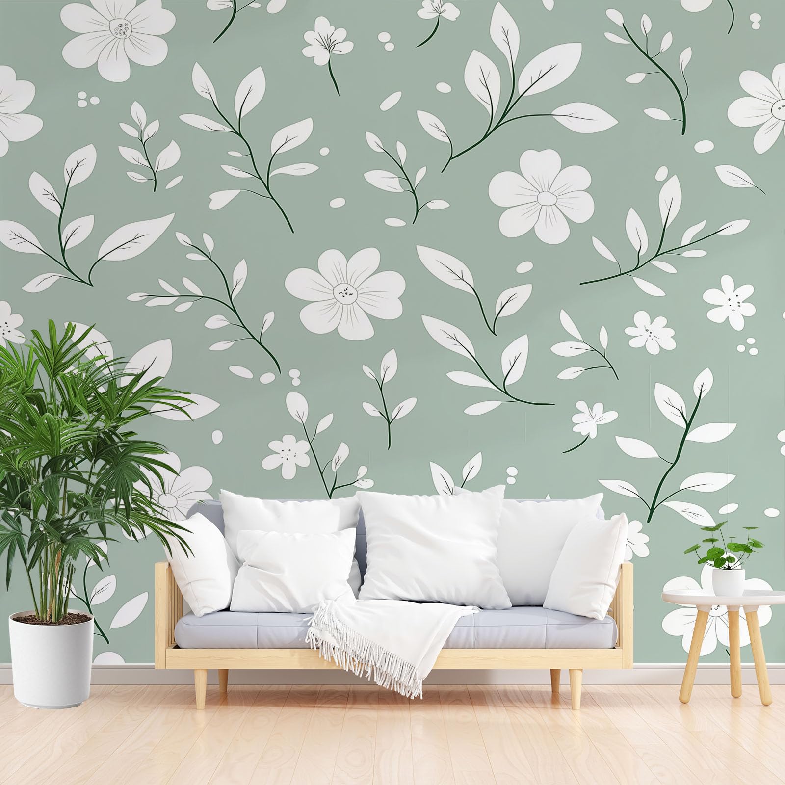 Papier peint fleurs retro blanc de qualité premium tapisserie panoramique effet 3D relief