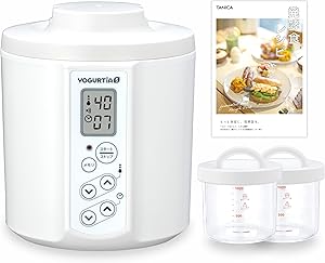 【公式最新モデル・国産・ガラス容器】TANICA ヨーグルトメーカー HARIOガラス容器２個セット 温度調節(25～70℃) ・タイマー・メモリ・ブザー付 1100ml YS-02GW (ホワイト) ヨーグルティアS
