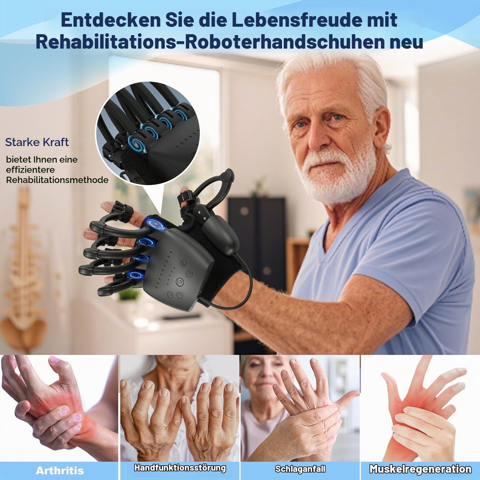 Rehabilitation Roboter Handschuhe, Hand Funktion Wiederaufladbar Rehabilitationshandschuhe, Hand-Therapie-Handschuh mit Spiegelfunktion, Schlaganfall Hemiplegie Rehabilitation Handschuh (Right hand-S)