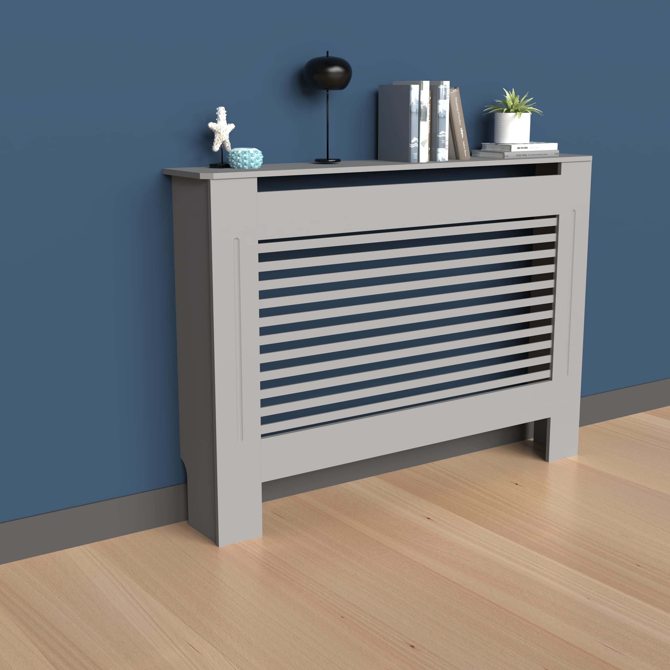 High Radiator Cover Wood Cabinet: 92cm Height Grey Medium Heater Covers Horizontal Slat Internal Heights 90cm Tall Radiator Shelf Thicken MDF Wooden Bedroom Hallway Wall Cabinets Living Room — image 1