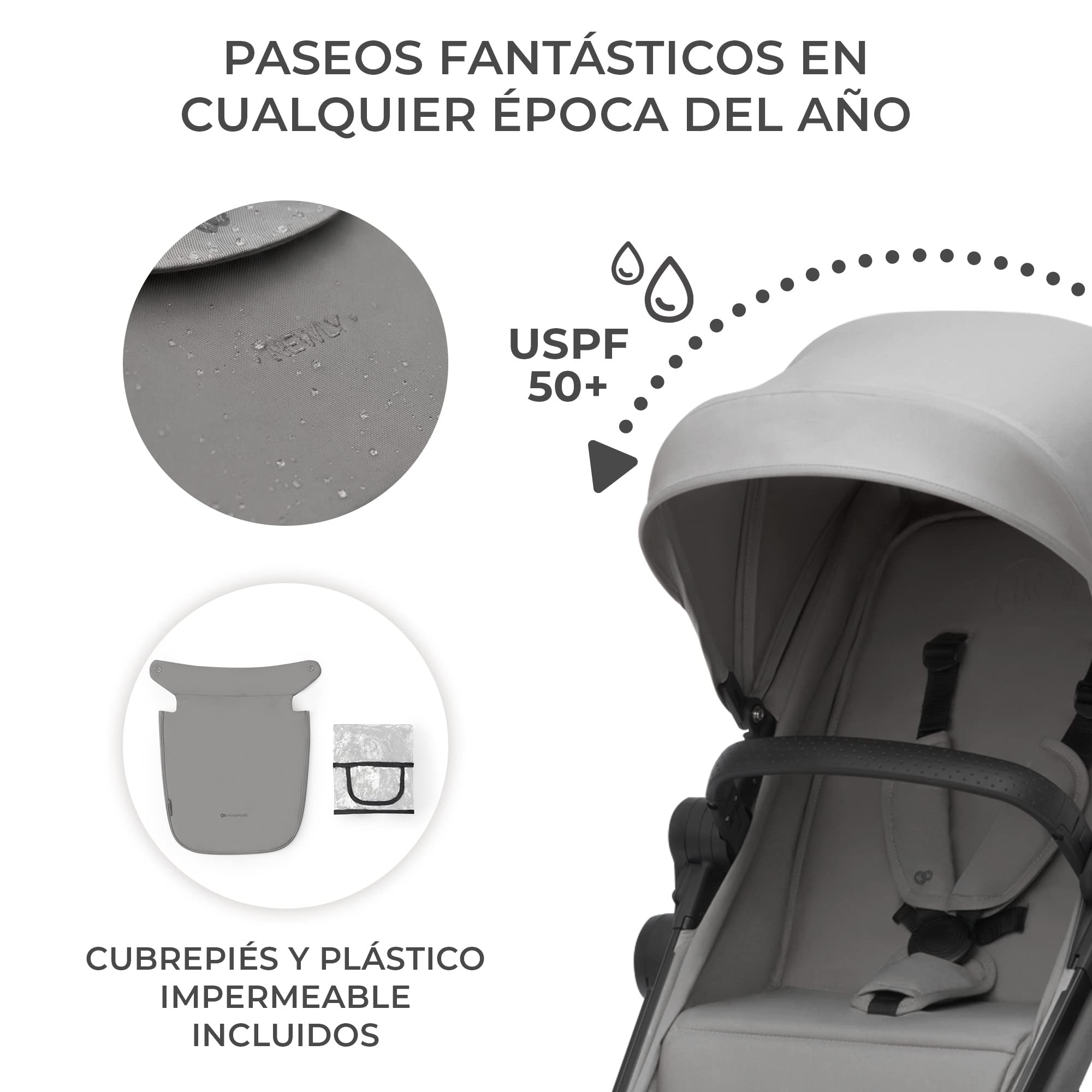 Kinderkraft NEWLY 4 en 1 Carrito, I-Size, Sistema de viaje, Carrito, Silla De Paseo, Silla coche, Base Isofix, Ligera, Carro Bebe, Cochecito 3 Piezas, Plegable, desde el nacimiento hasta 22 kg, Gris