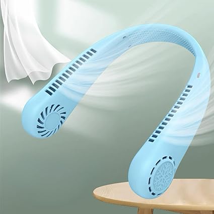 Lukzer Portable Neck Fan Battery Operated Bladeless Neck Fan Headphone Design USB Rechargeable Personal Cooling Fan (Blue)