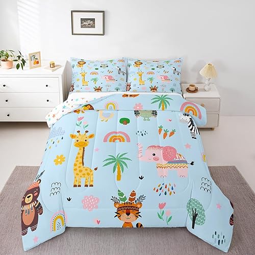 Erosebridal Kids Zoo Animal Queen Bedding Set,Cute Cartoon Animal Comforter Set 