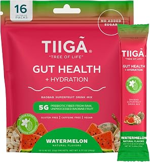 Tiiga Gut Health + Hydration Drink Mix – 7g Baobab, 5g Prebiotic Fiber, Electrolytes, No Dairy, Vegan, No Added Sugar, Digestion, Regularity, & Constipation – 16 Servings