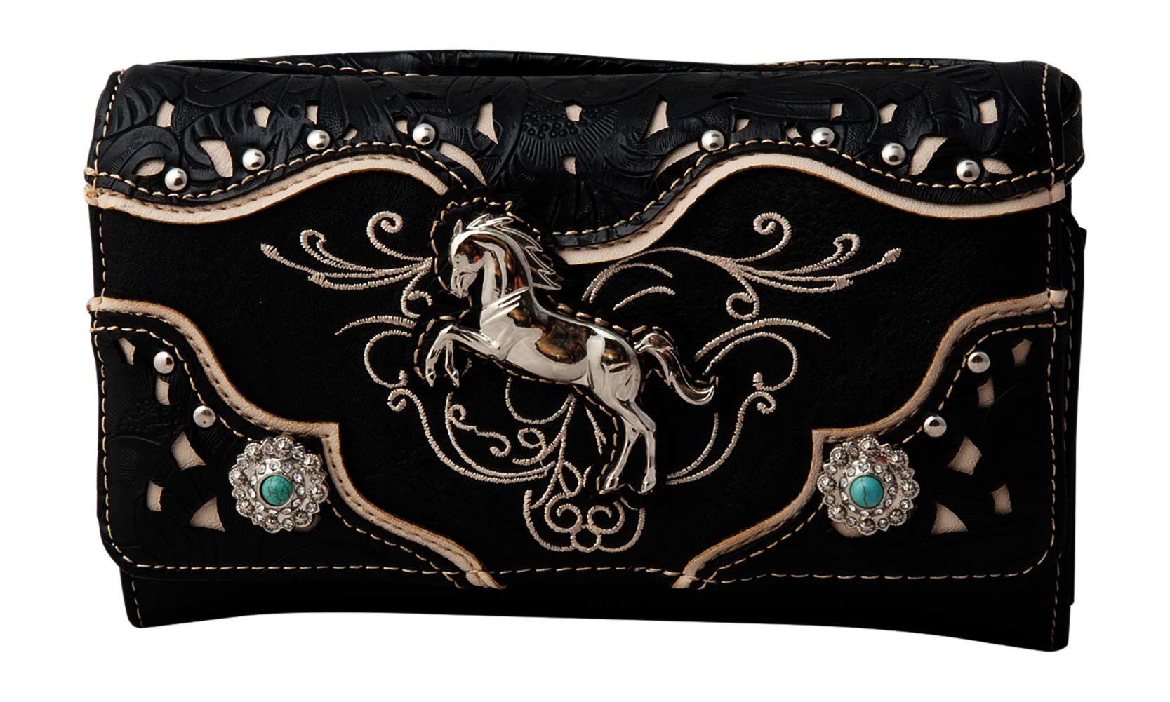 HW Collection Western Horse Equestrian Embroidery Tooling Crossbody Wristlet Clutch Wallet