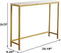 Vista 3 de loglus Mesa consola para entrada, Mesa de sofá de MDF de mármol sintético con marco dorado (Una sola capa, Mármol blanco)
