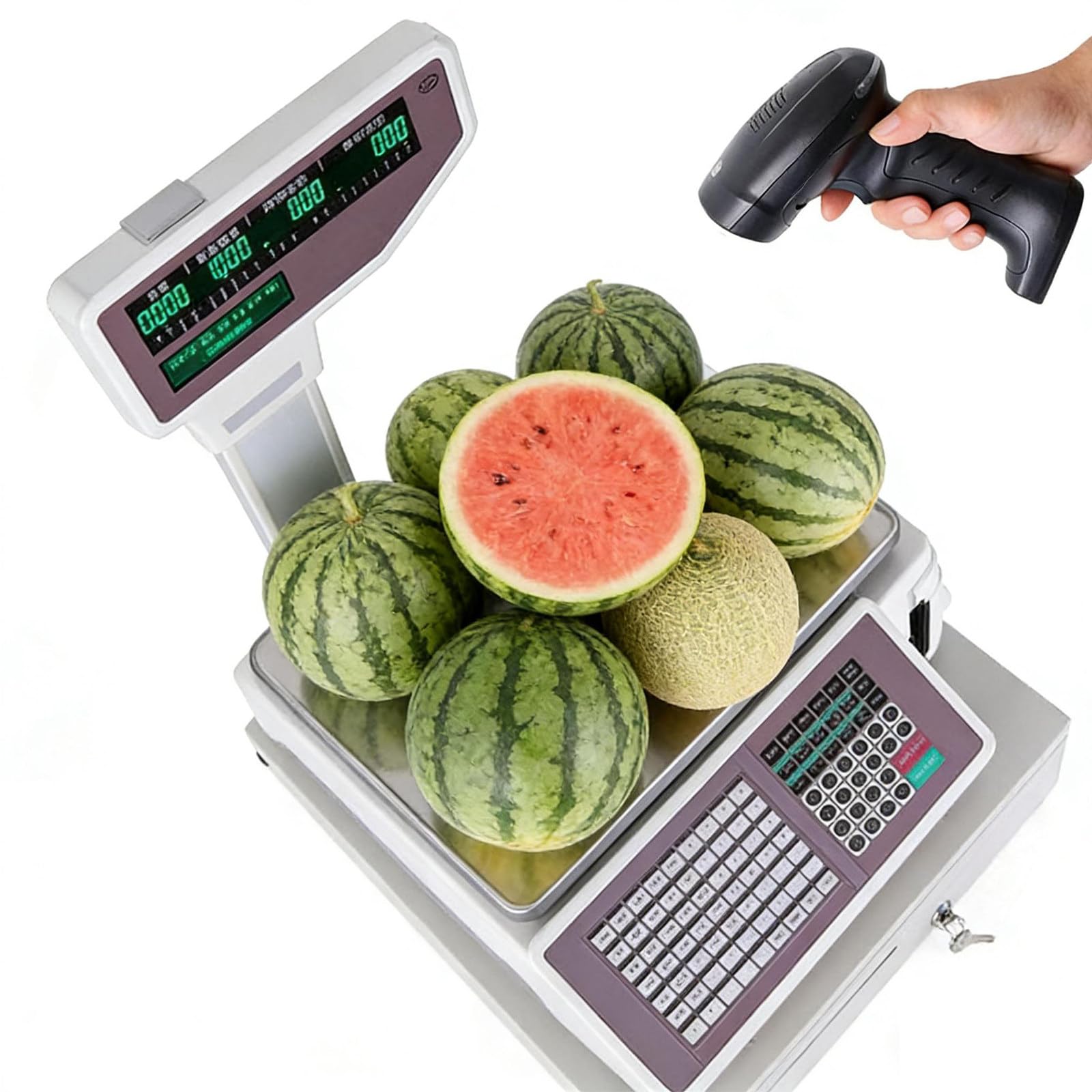 Báscula De Recibos De Código De Barras 66lb,Pantalla LCD Dual,Báscula Electrónica De Pago para Minoristas Y Supermercados DeviceandCashbox