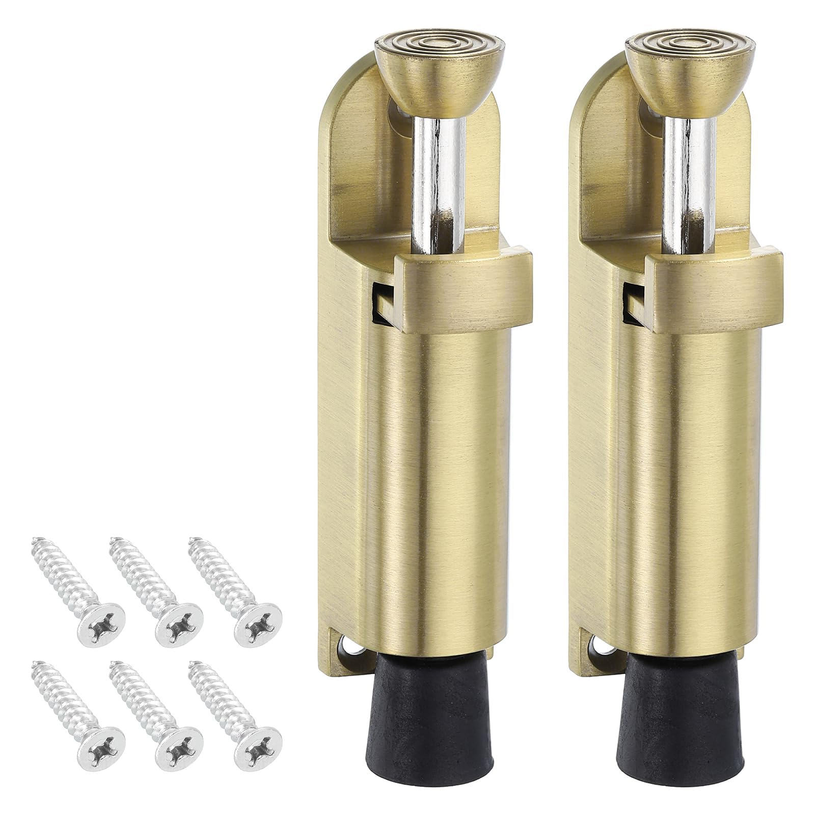 TA-VIGOR 2pcs 114mm/4.49" Spring Loaded Kickdown Door Stopper with Non-Slip Rubber Foot, Foot Pedal Door Stop Holder No-Bend Operation for Rooms, Front Doors, Patios, Garages, Offices (Gold)