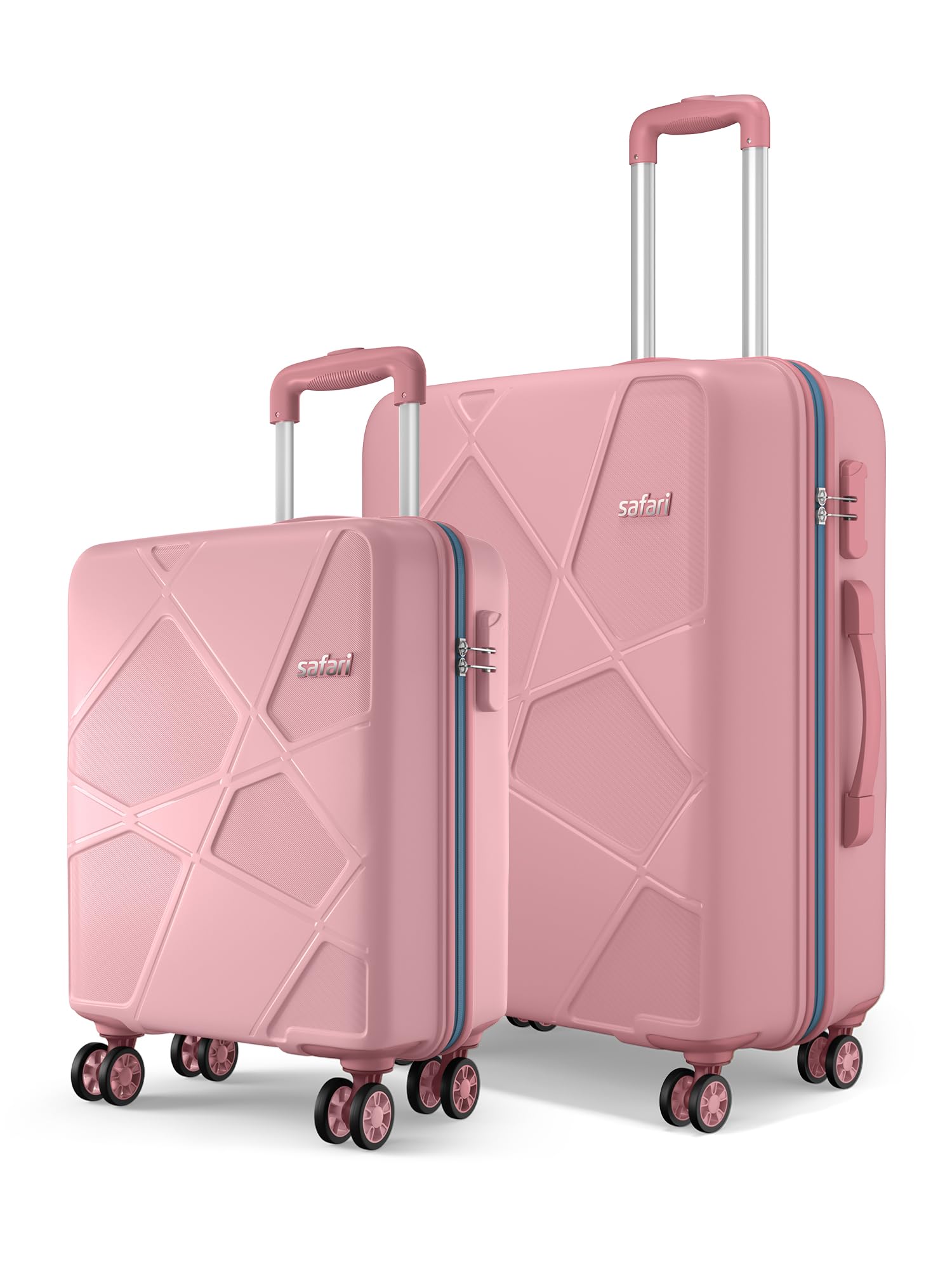 Safari Pentagon Pro 8 Wheels Set of 2 (Cabin + Medium) Trolley Bag, Hard Case Polypropylene, 360º Wheeling Small Check in Luggage, Suitcase for Travel, Trolley Bags for Travel, Rose Gold