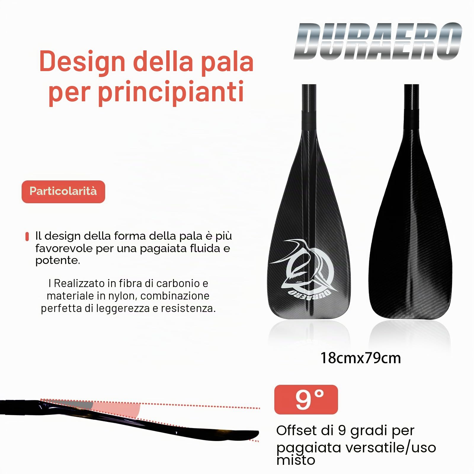 Pagaia in Carbonio con Borsa - 3 Pezzi per SUP Kayak Stand Up Paddling Board Professionale Veloce - Leggera 760g Pagaia Regolabile Telescopica 165-205cm - Sistema Plug-In