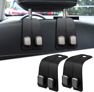 Car Seat Double Hook Back Hook Leather Storage Hook Car Storage Hooks Headrest Hooks Bag Hooks Car Seat Hooks for Handbags Storage Hooks Black 2pcs