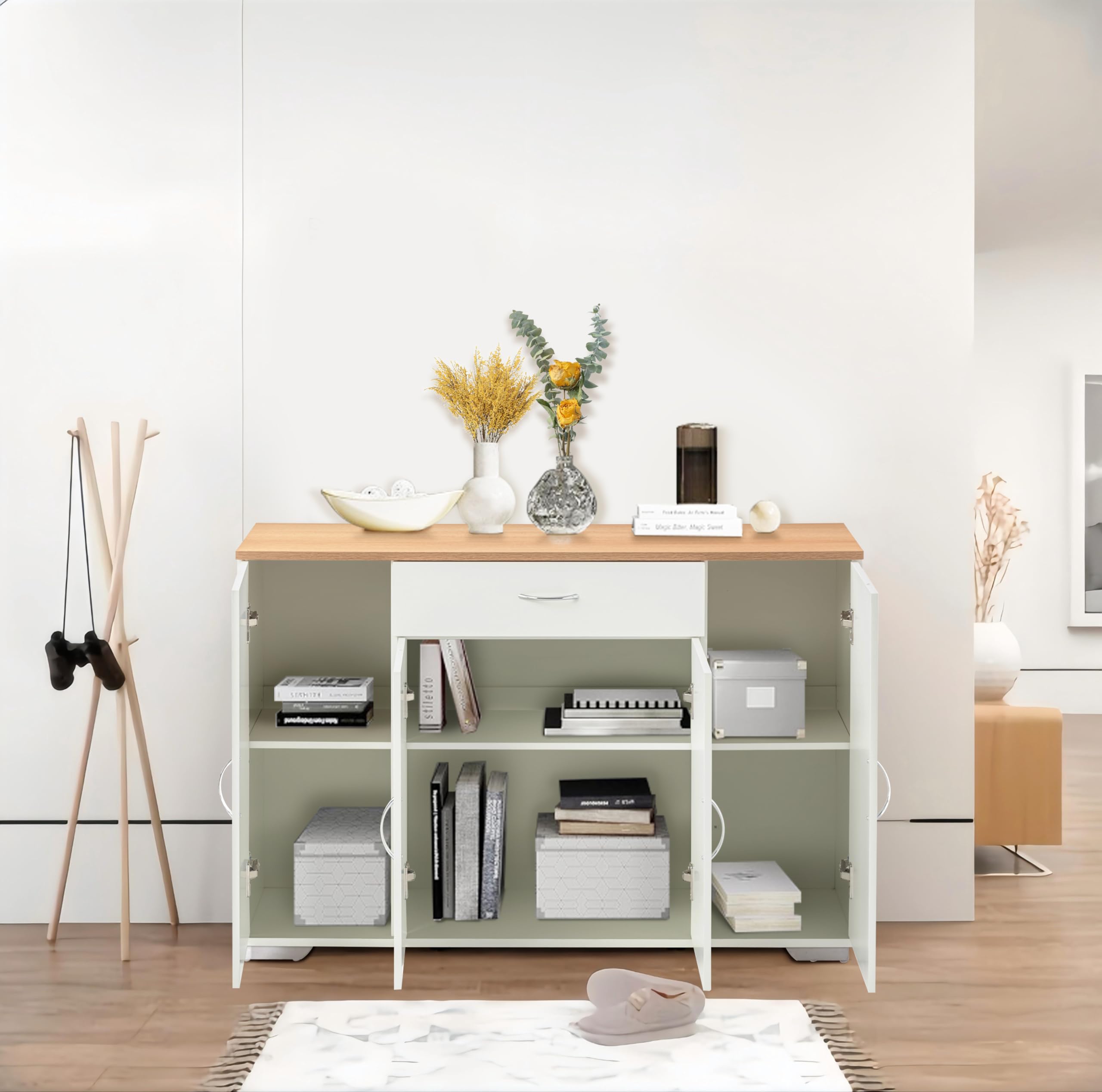Mueble de almacenamiento, aparador de cocina, almacenamiento, mueble de entrada, con estantes ajustables, apto para cocina, comedor, salón, dormitorio (natural, 110 x 30 x 70 cm)