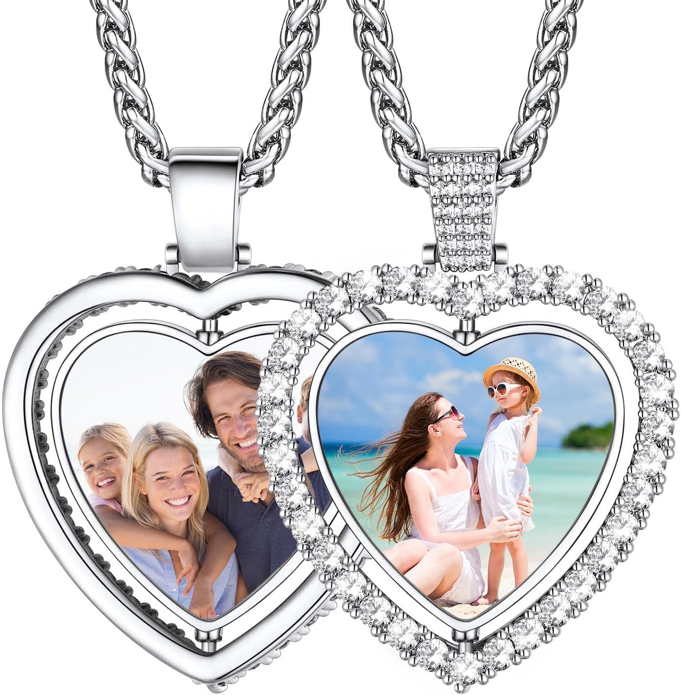 Photo Custom Necklace for Men Women Double-Sided Rotating Necklaces Circle Chain Memorial Necklace with Picture Inside Hip Hop Custom Jewelry