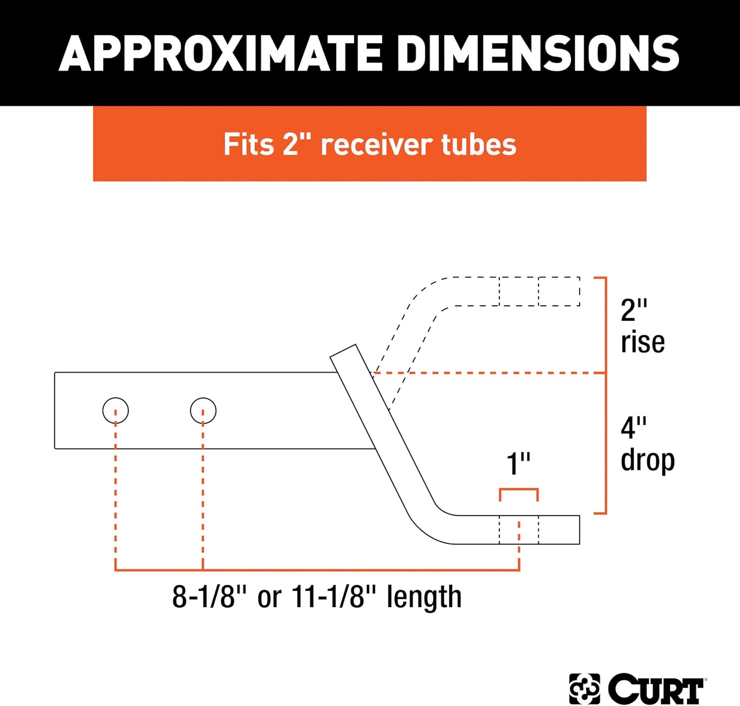 CURT 45230 Dual Length Trailer Hitch Ball Mount, 8-1/8-Inch or 11-1/8-Inch Length, Fits 2-Inch Receiver, 7,500 lbs, 1-Inch Hole, 4-Inch Drop, 2-In Rise : Automotive