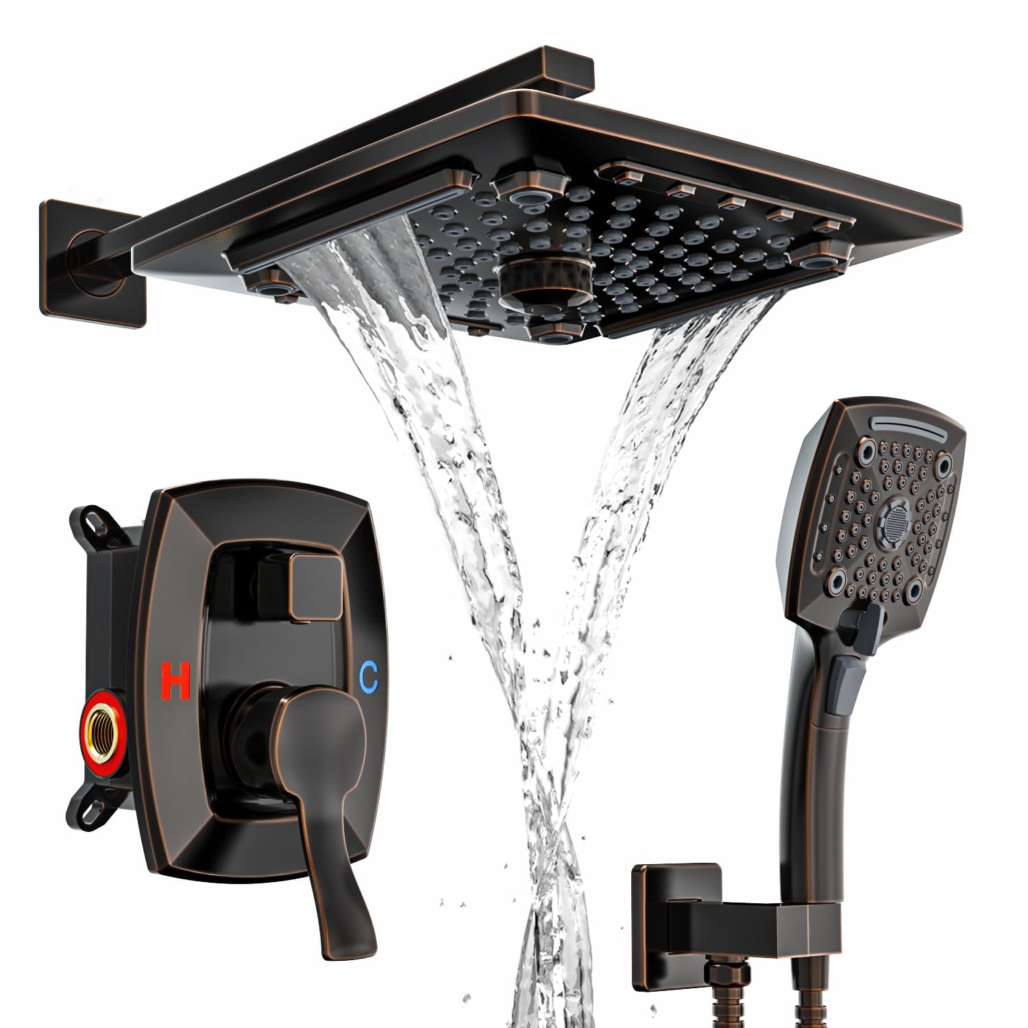 ELLO&ALLO Oil Rubber Bronze Bathroom Shower Faucet Set Mixing Valve and