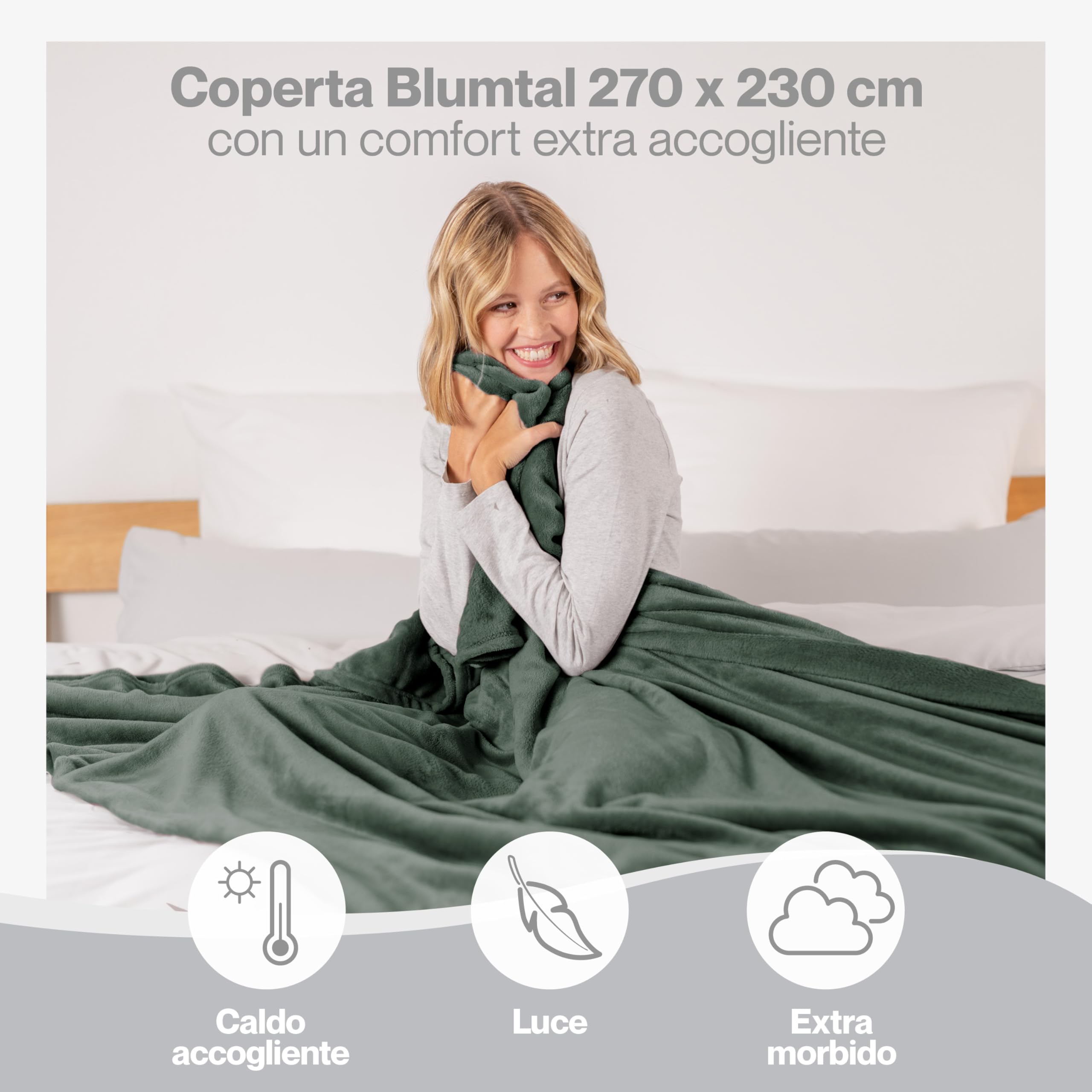 Blumtal Coperta Pile 270x230cm - Coperta Plaid divano super morbida - Coperta Divano certificata OKEO-Tex - coperta per divano - coperta invernale - coperte in pail - plaid matrimoniale pile in verde