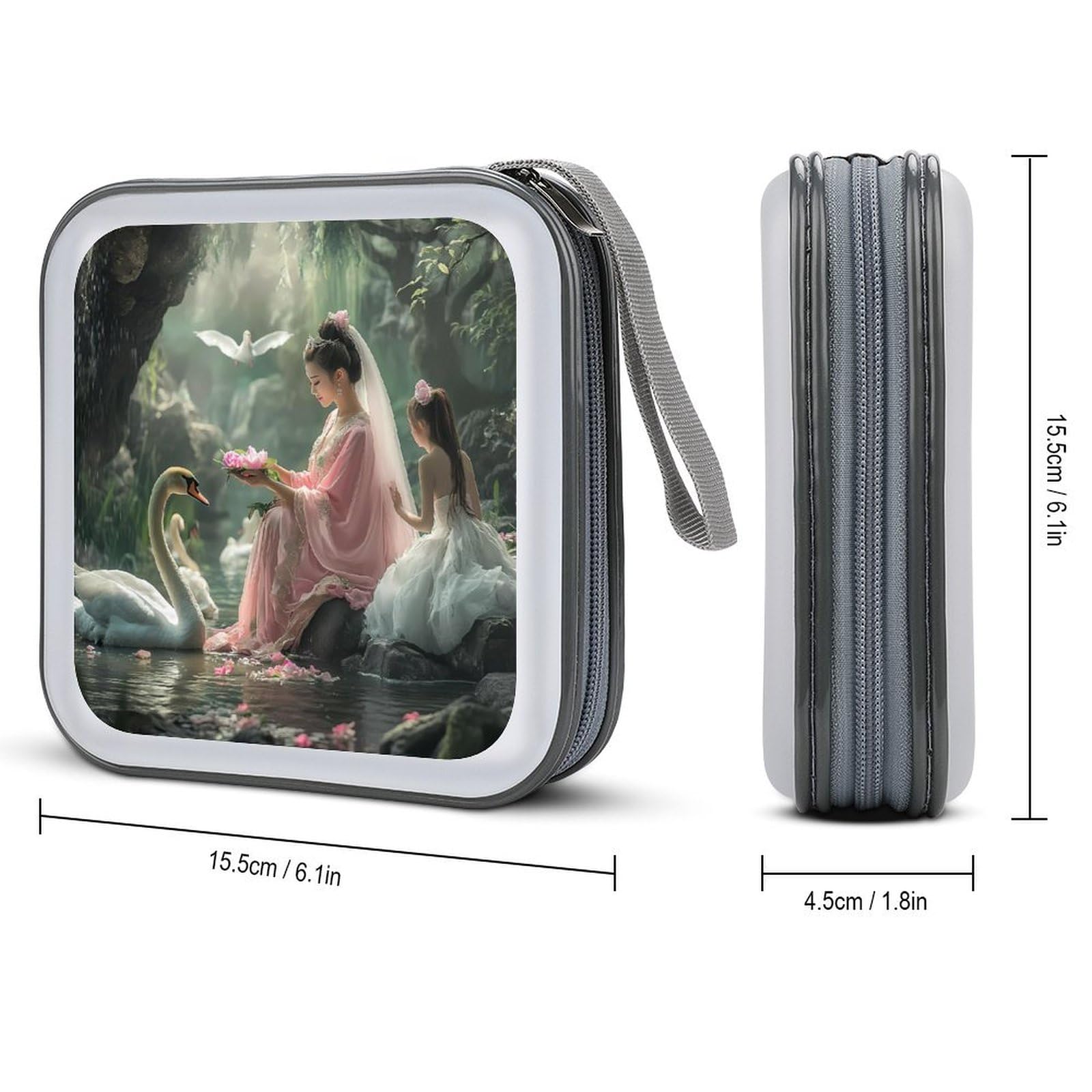 White Swan Woman Lake CD Case Portable DVD Holder Storage Organizer for Home Travel