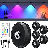 Vista 7 de WILLED Luces Puck RGB Recargables con Control Remoto, Iluminación Inalámbrica Bajo Gabinete, Luces de Botón Regulables, Función Multicolor