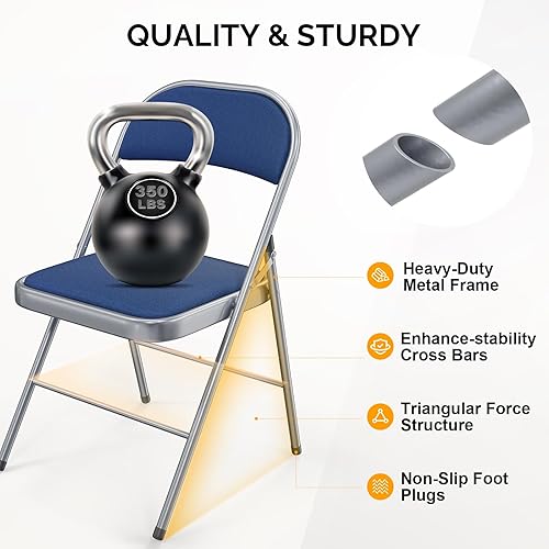 Miniatura 5 de Bonnlo Silla plegable, sillas plegables acolchadas con cojín, respaldo y marco de acero para interiores y exteriores, comedor, oficina, camping,