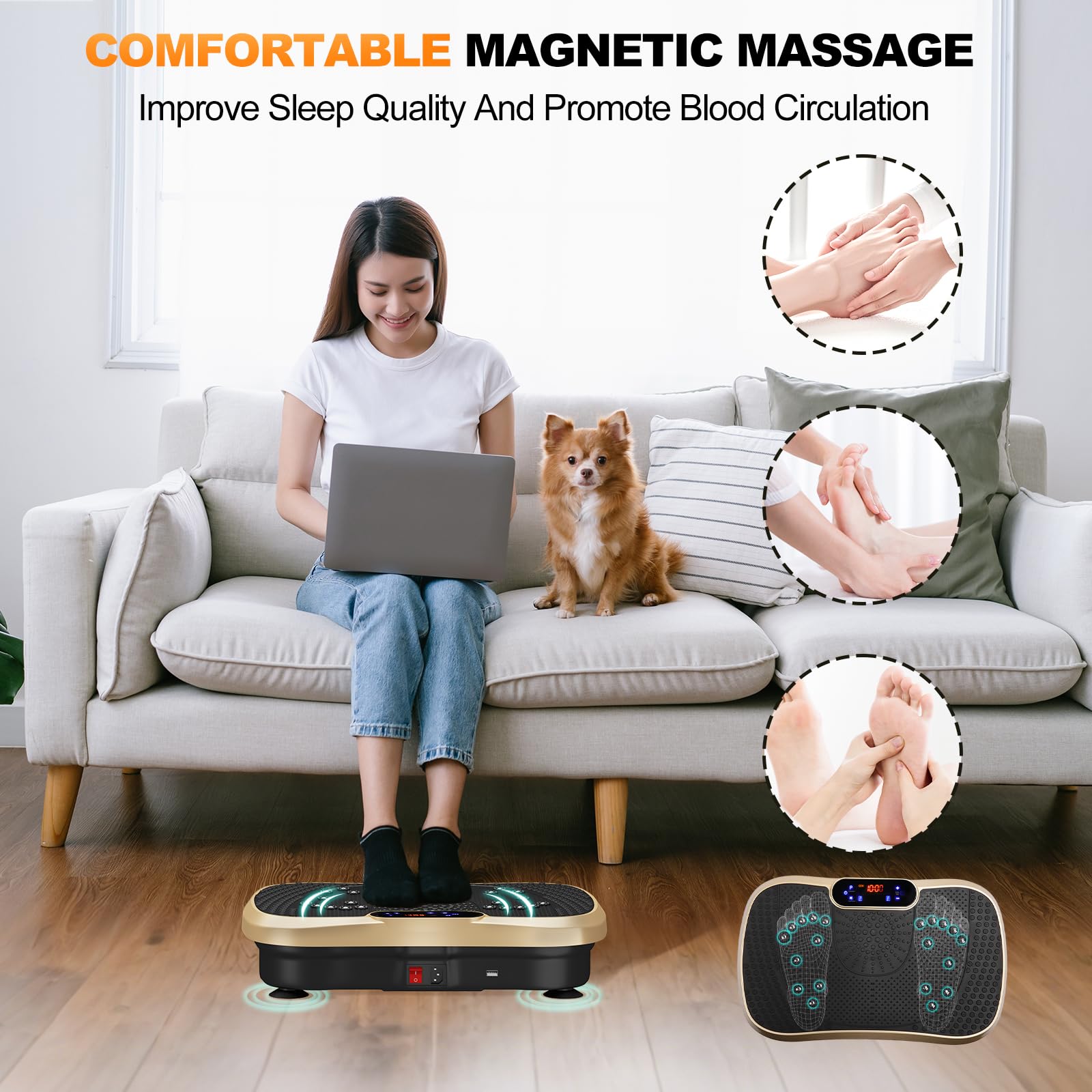 Plataforma Vibratoria Muscular, 99 Niveles de Vibración, 5 Programas de Entrenamiento, Altavoz Bluetooth y Bandas Elásticas, Plataforma Vibración para Hacer Ejercicios en Casa