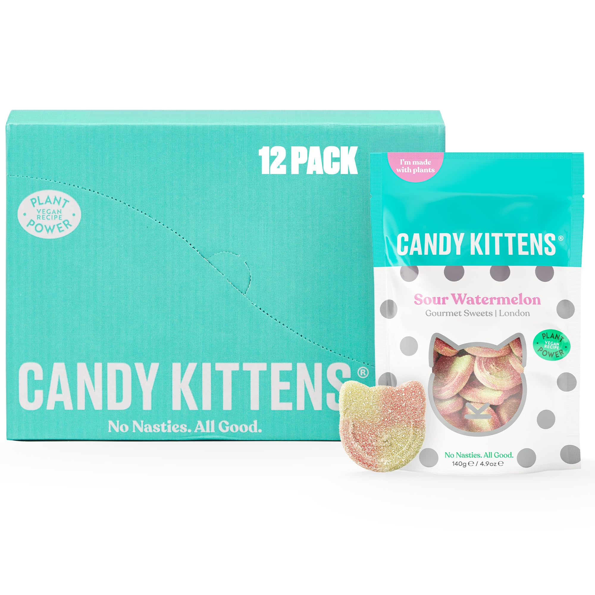 Candy Kittens Vegan Sweets – Sour Watermelon (54g, Pack of 12) – Christmas Candy Gift Set & Fruity Vegan Snacks Made with Natural Ingredients, Ideal Pick and Mix Sweets Selection Box for Everyone